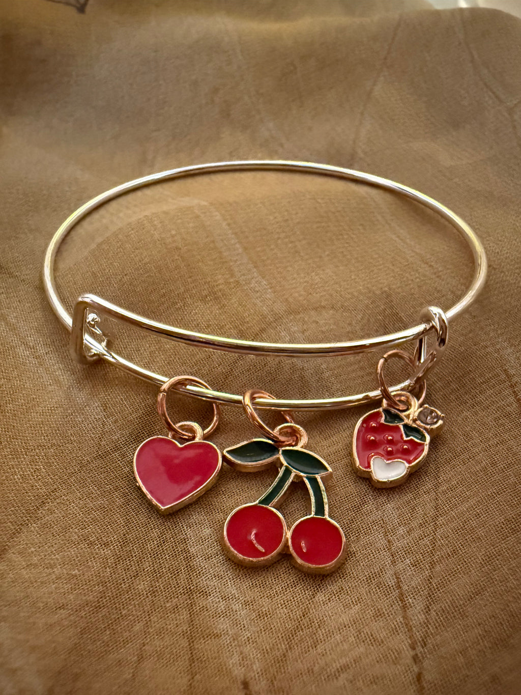Cherry & Heart Charm Bangle