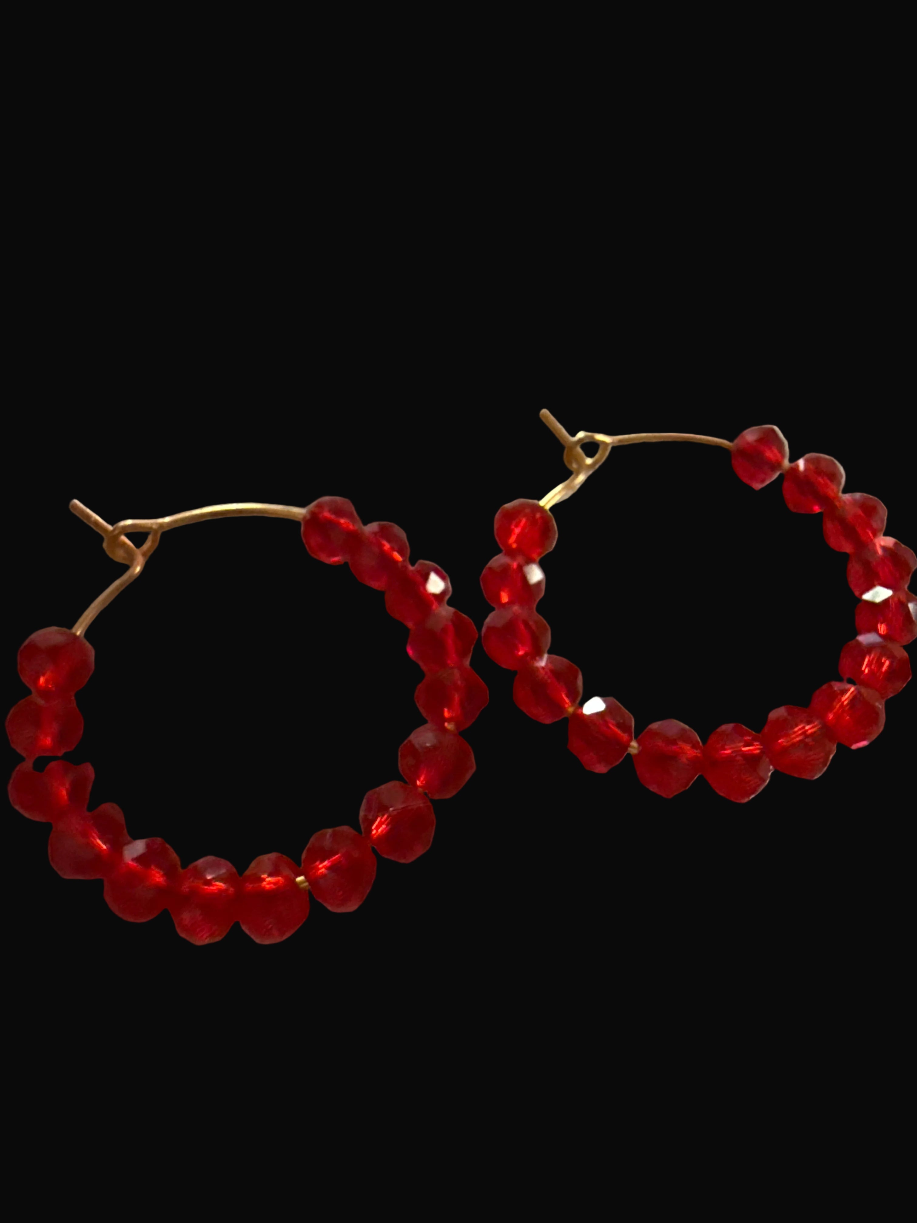 Cherry Bloom Beaded Hoop Earrings