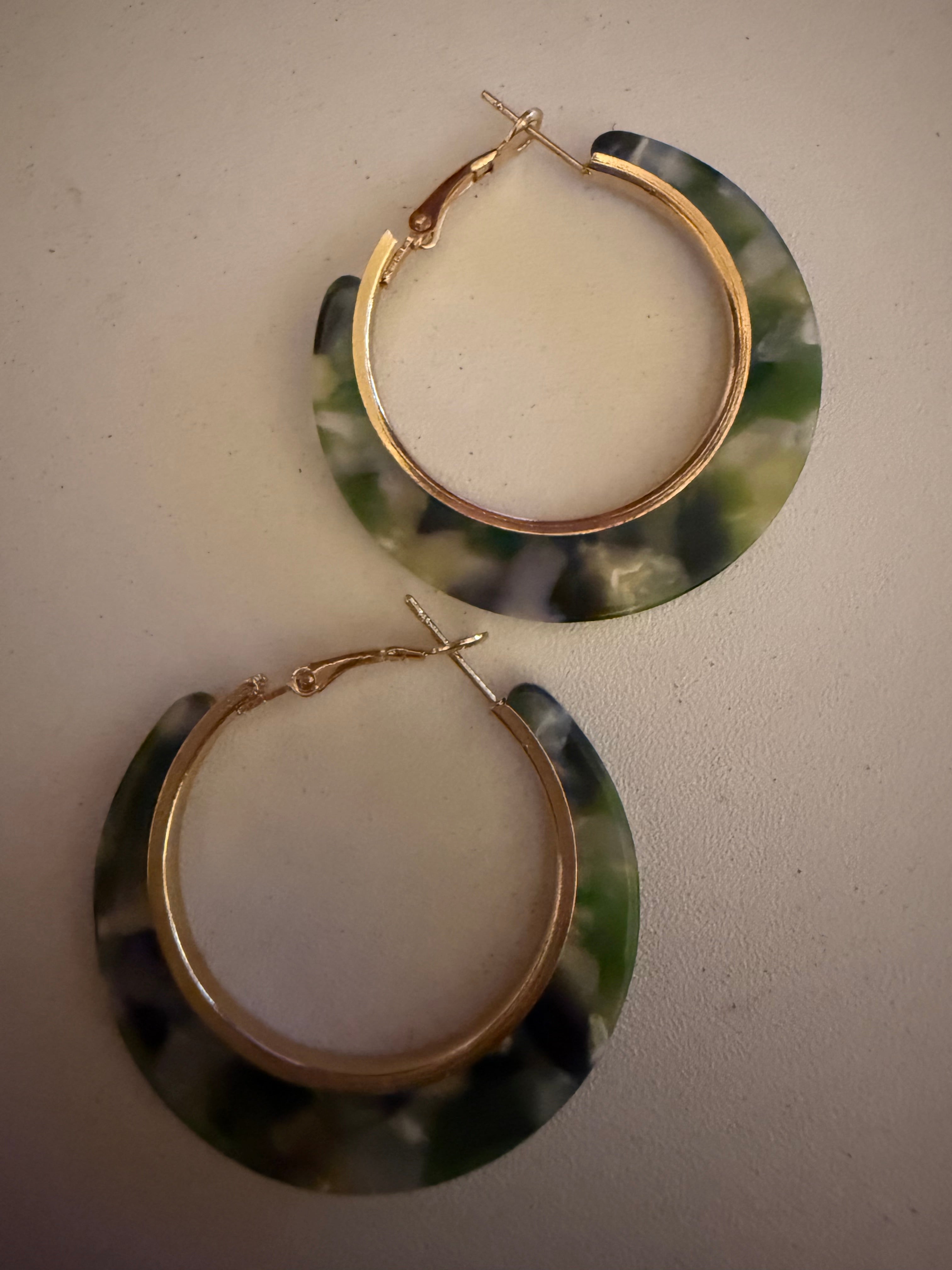 Earthy Green Hoop Earrings