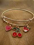 Cherry & Heart Charm Bangle