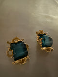 Vintage Teal Gold-Tone Clip-On Earrings