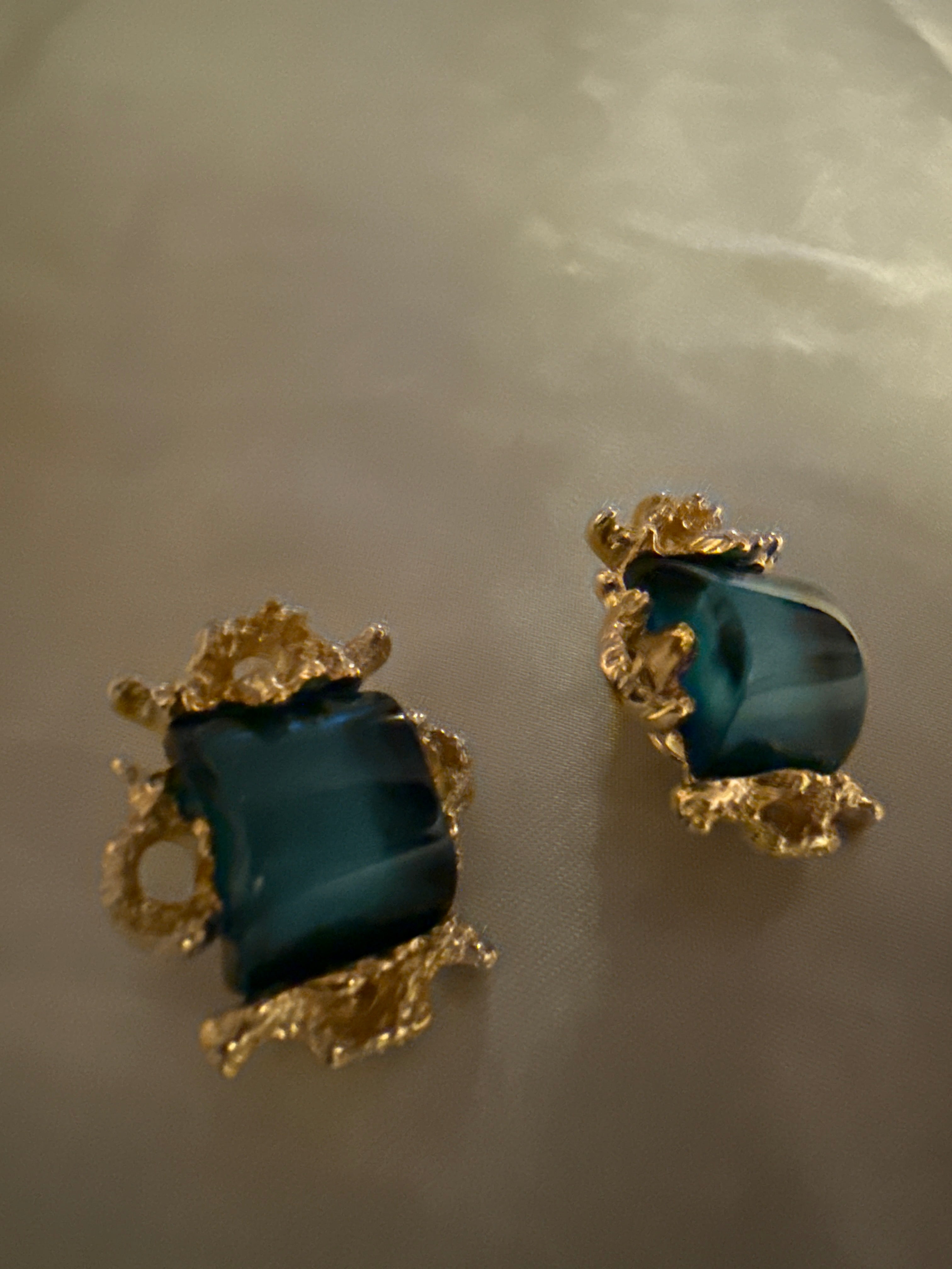 Vintage Teal Gold-Tone Clip-On Earrings