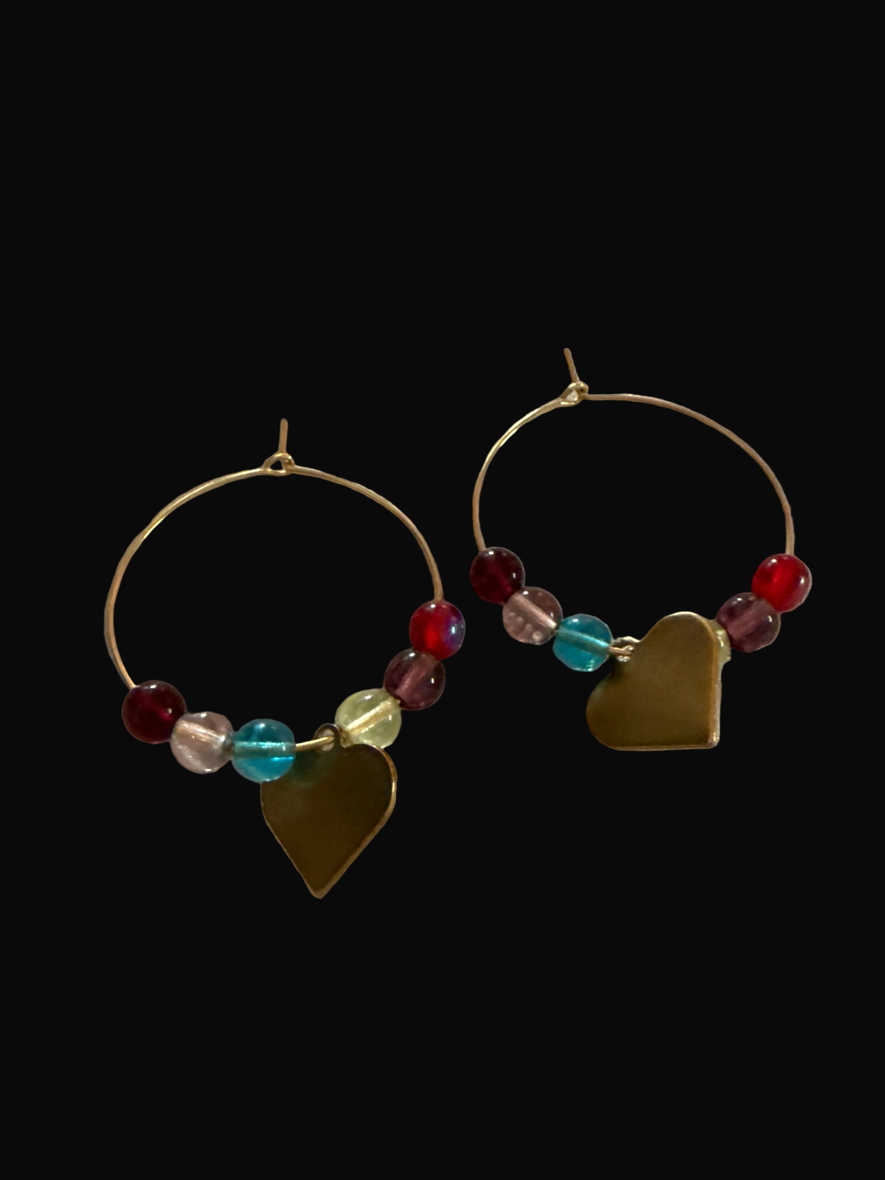 Golden Heart Beaded Hoop Earrings