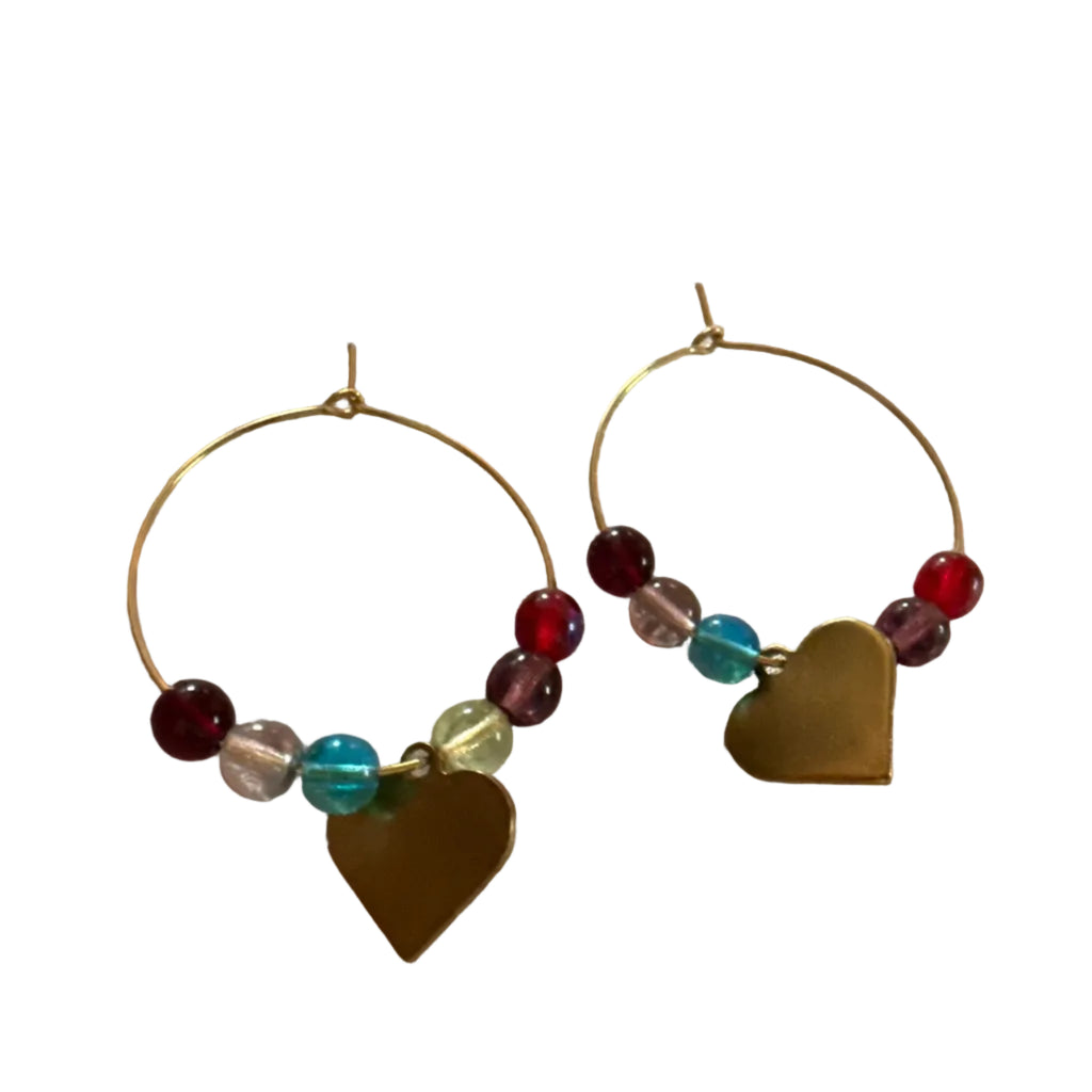 Golden Heart Beaded Hoop Earrings