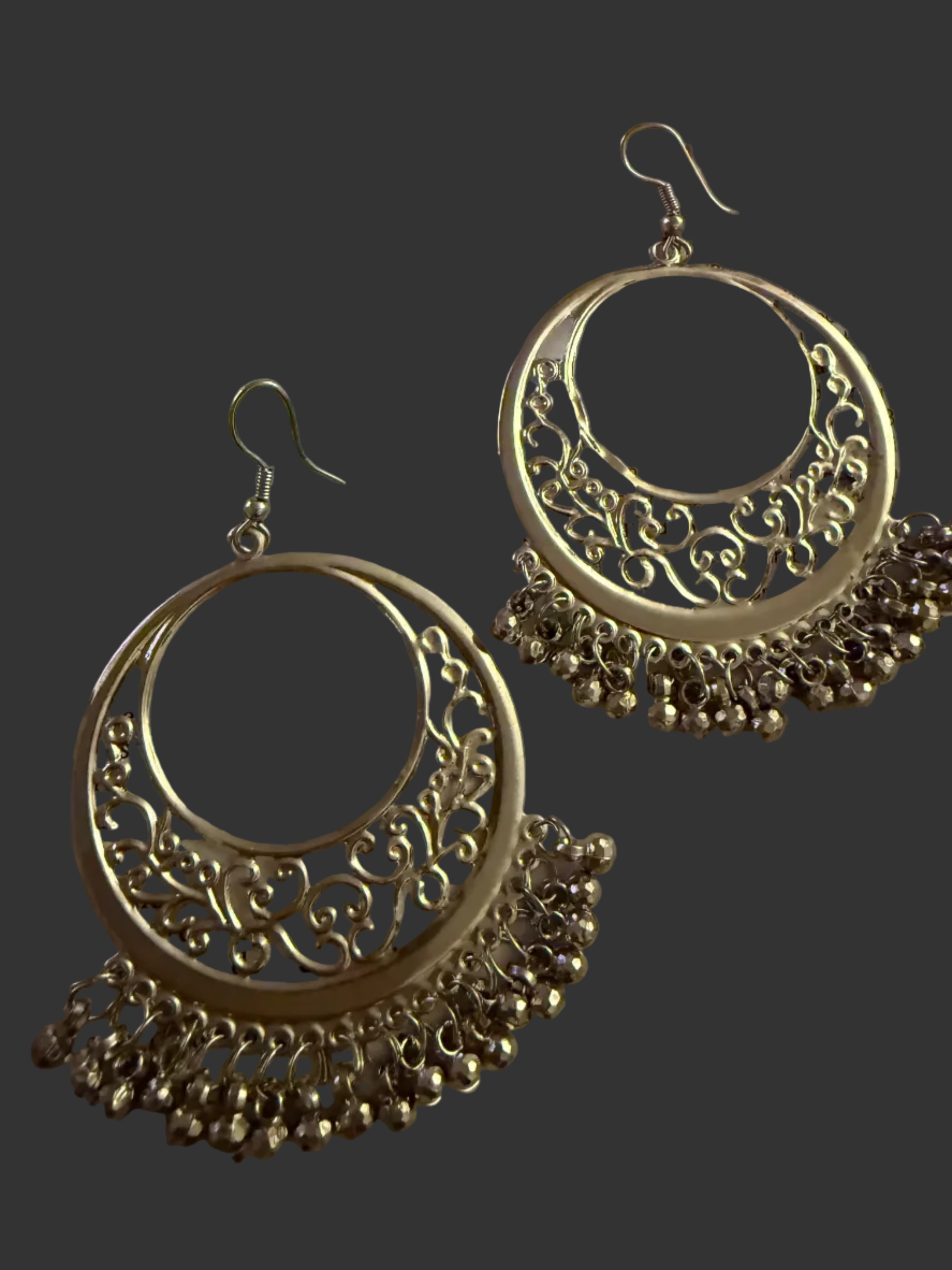 Silver Filigree Crescent Statement Earrings