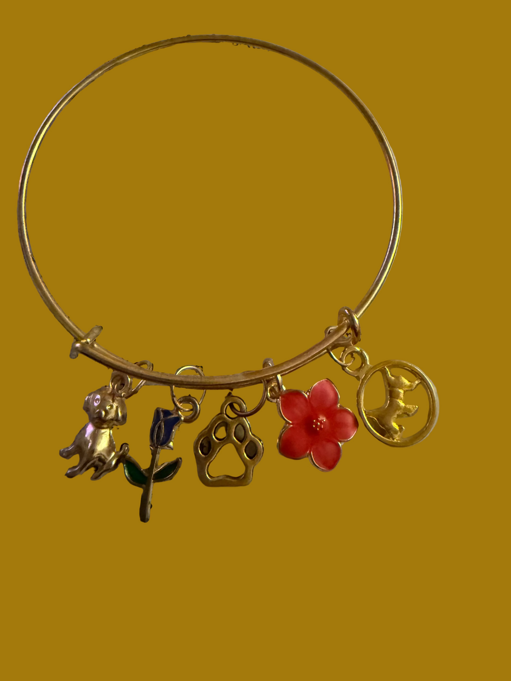 Gold Faith & Floral Charm Bangle Bracelet