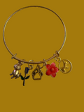 Gold Faith & Floral Charm Bangle Bracelet