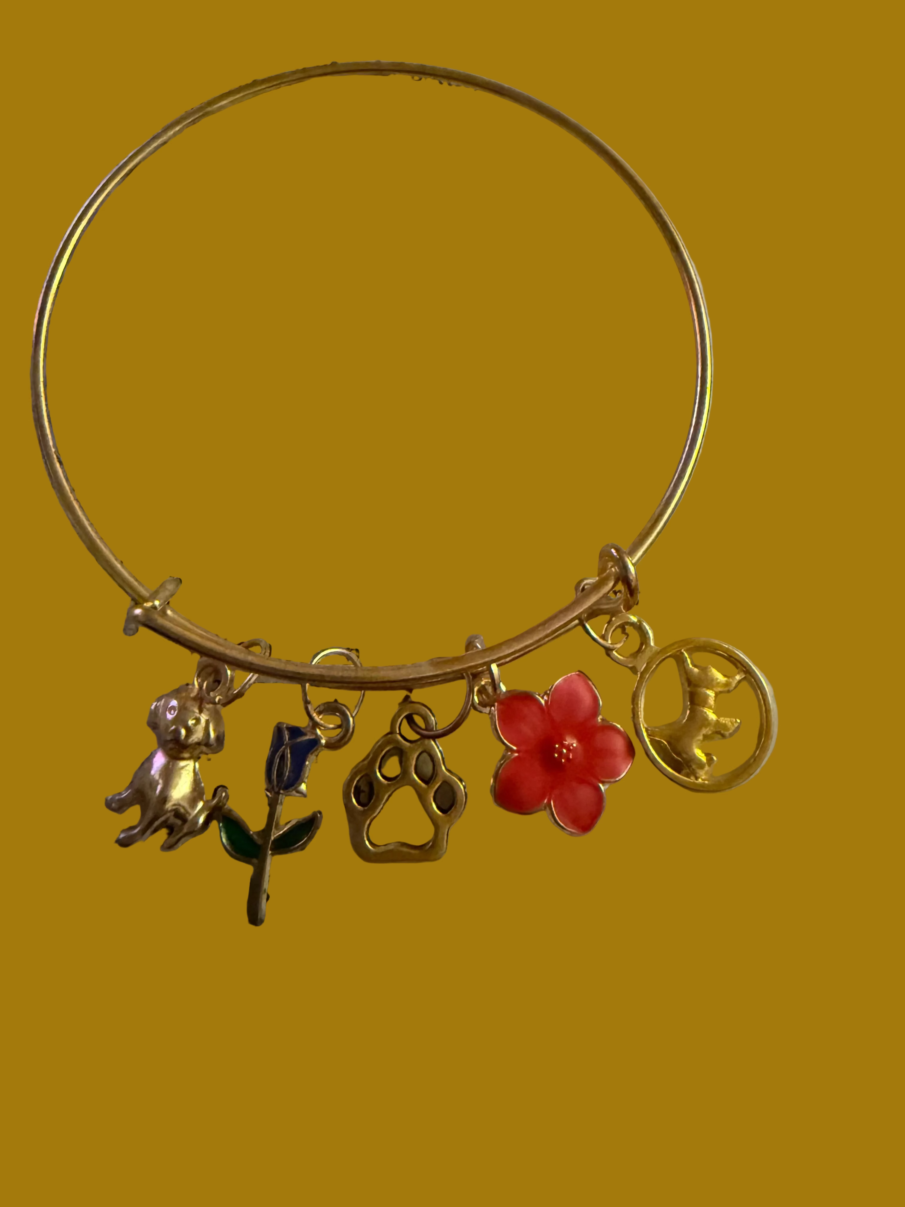 Gold Faith & Floral Charm Bangle Bracelet
