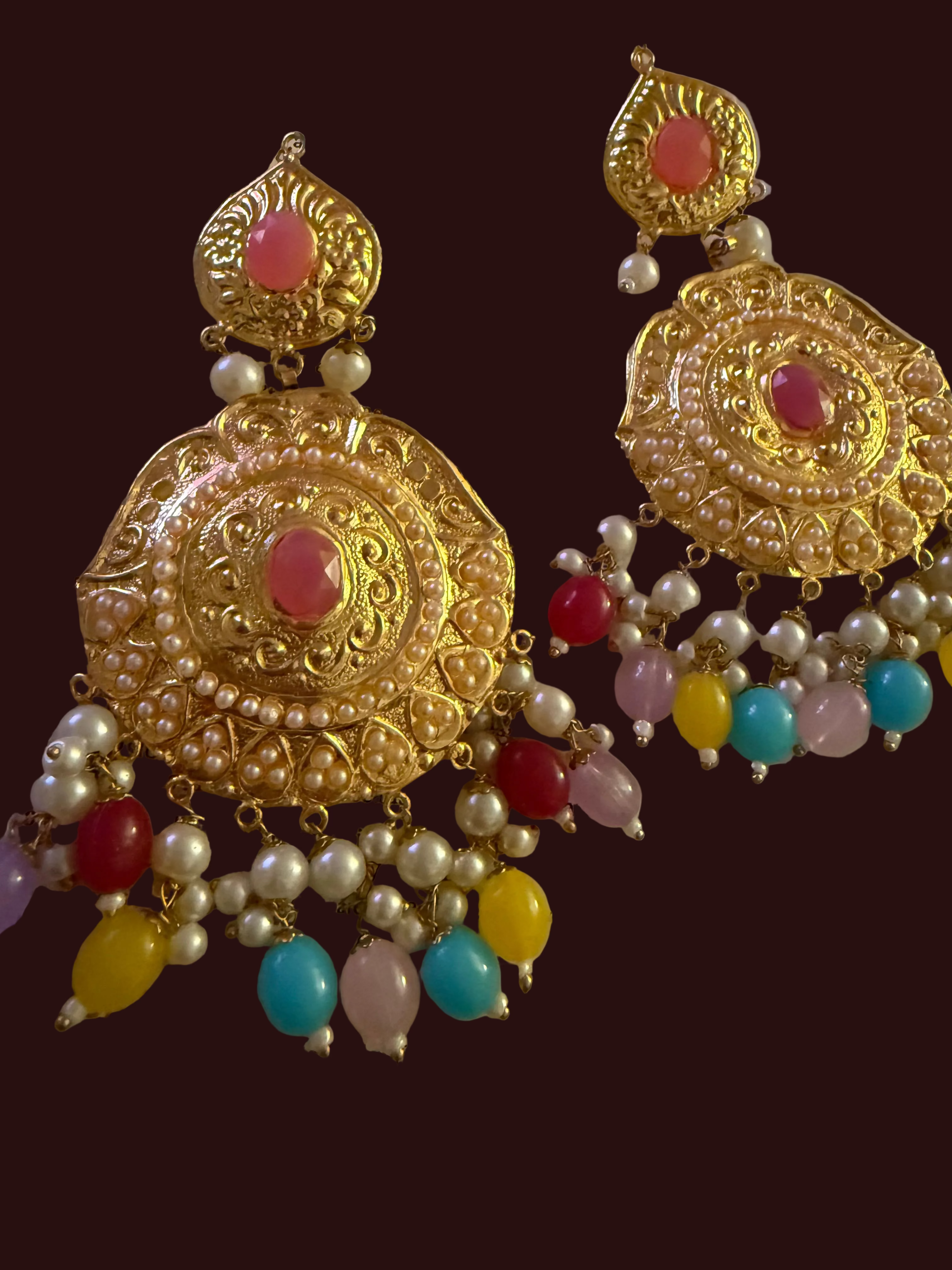 Pink Jewel Chandelier Statement Earrings