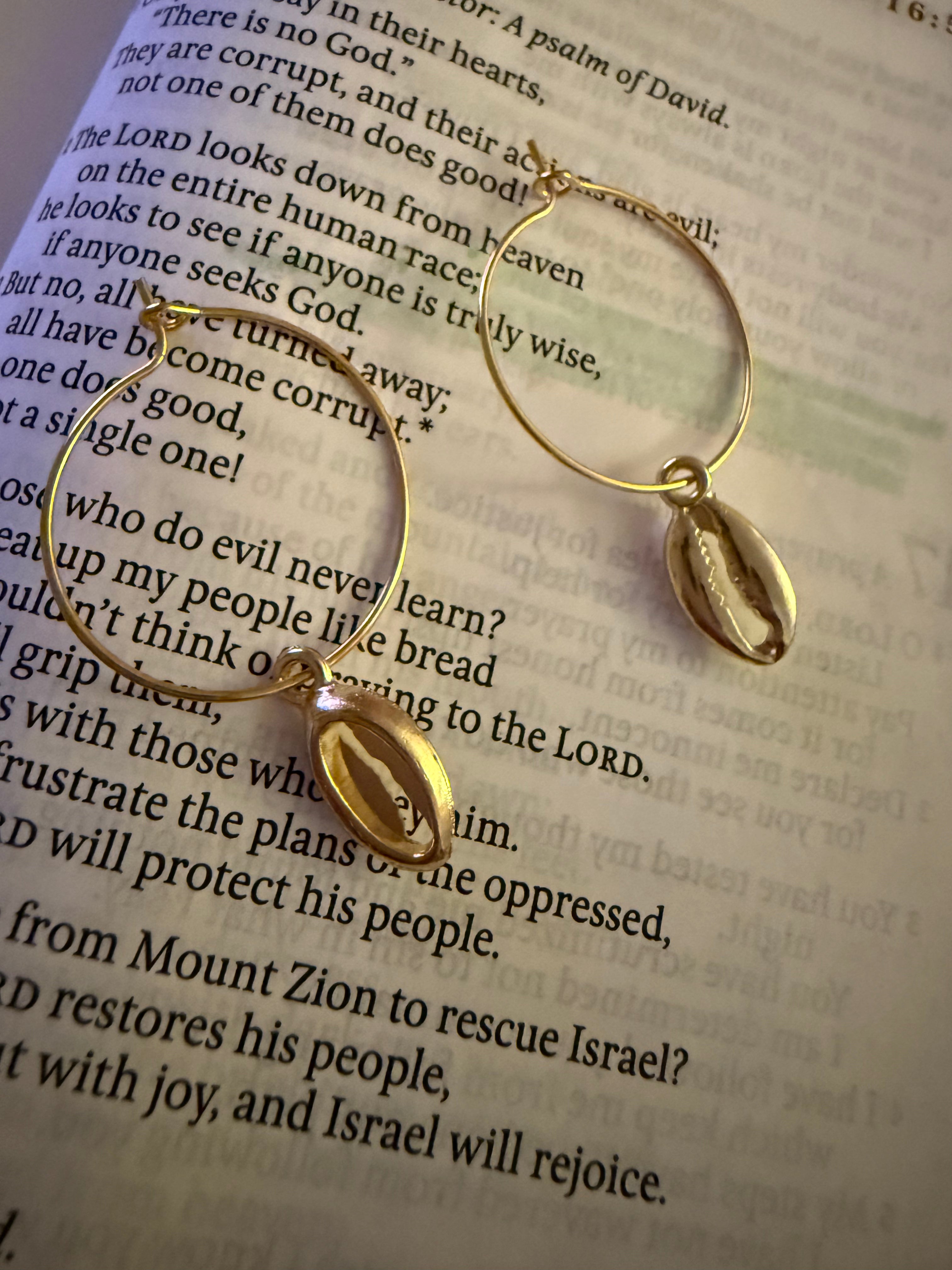 Golden Cowrie Shell Hoop Earrings