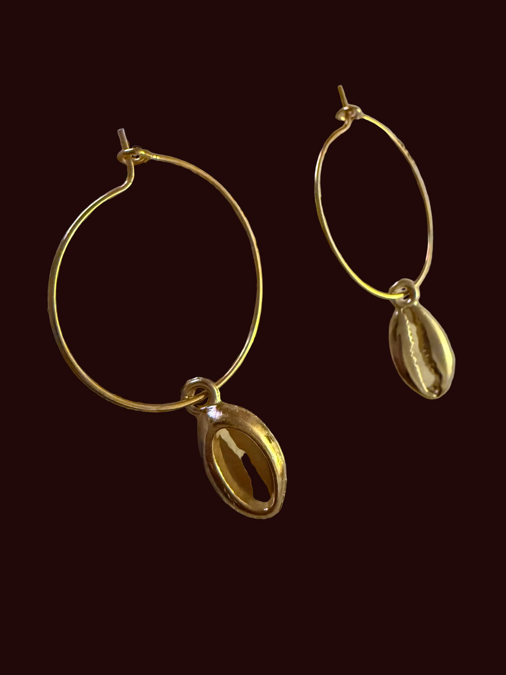 Golden Cowrie Shell Hoop Earrings