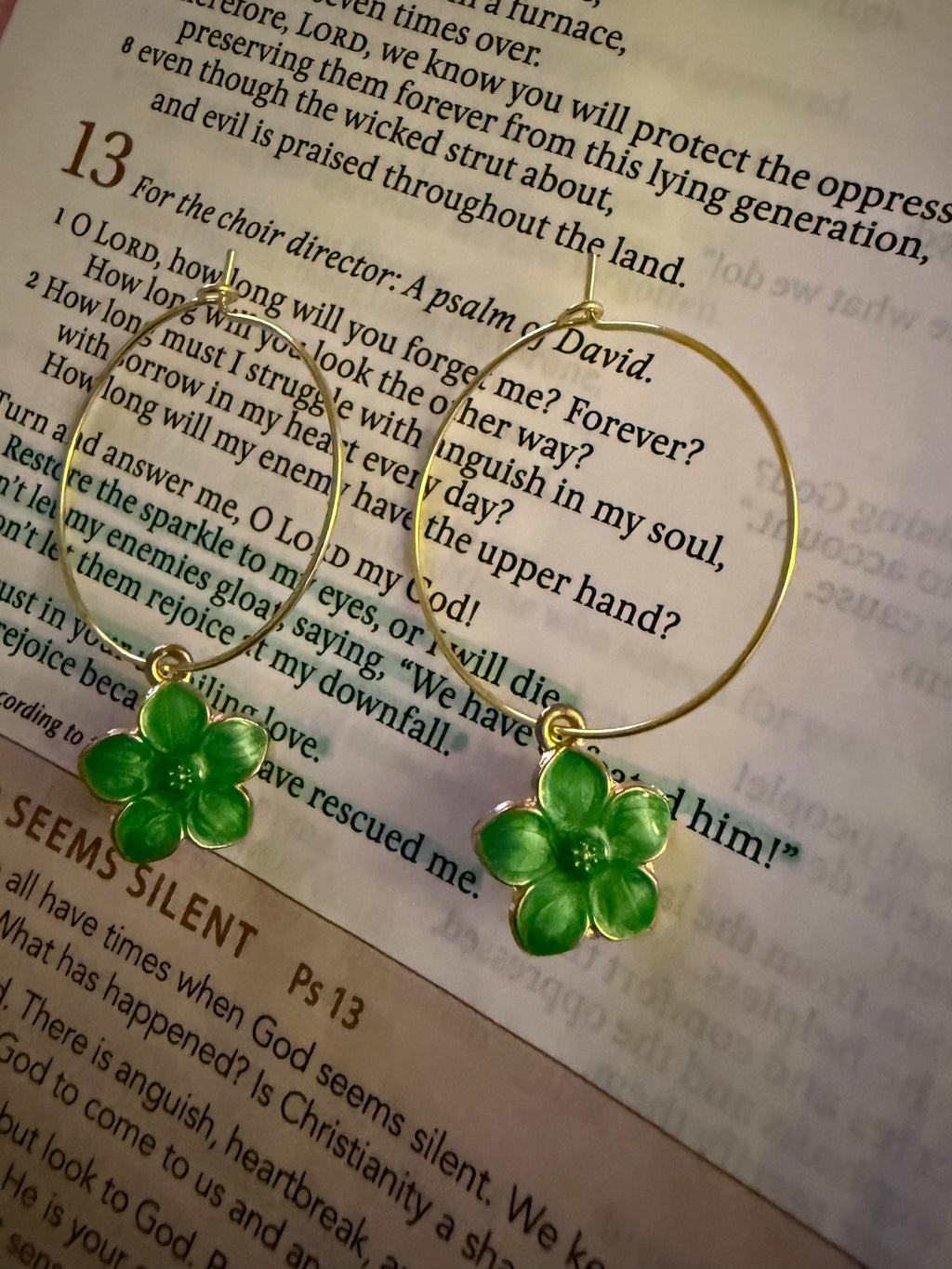 Emerald Blossom Gold Hoop Earrings