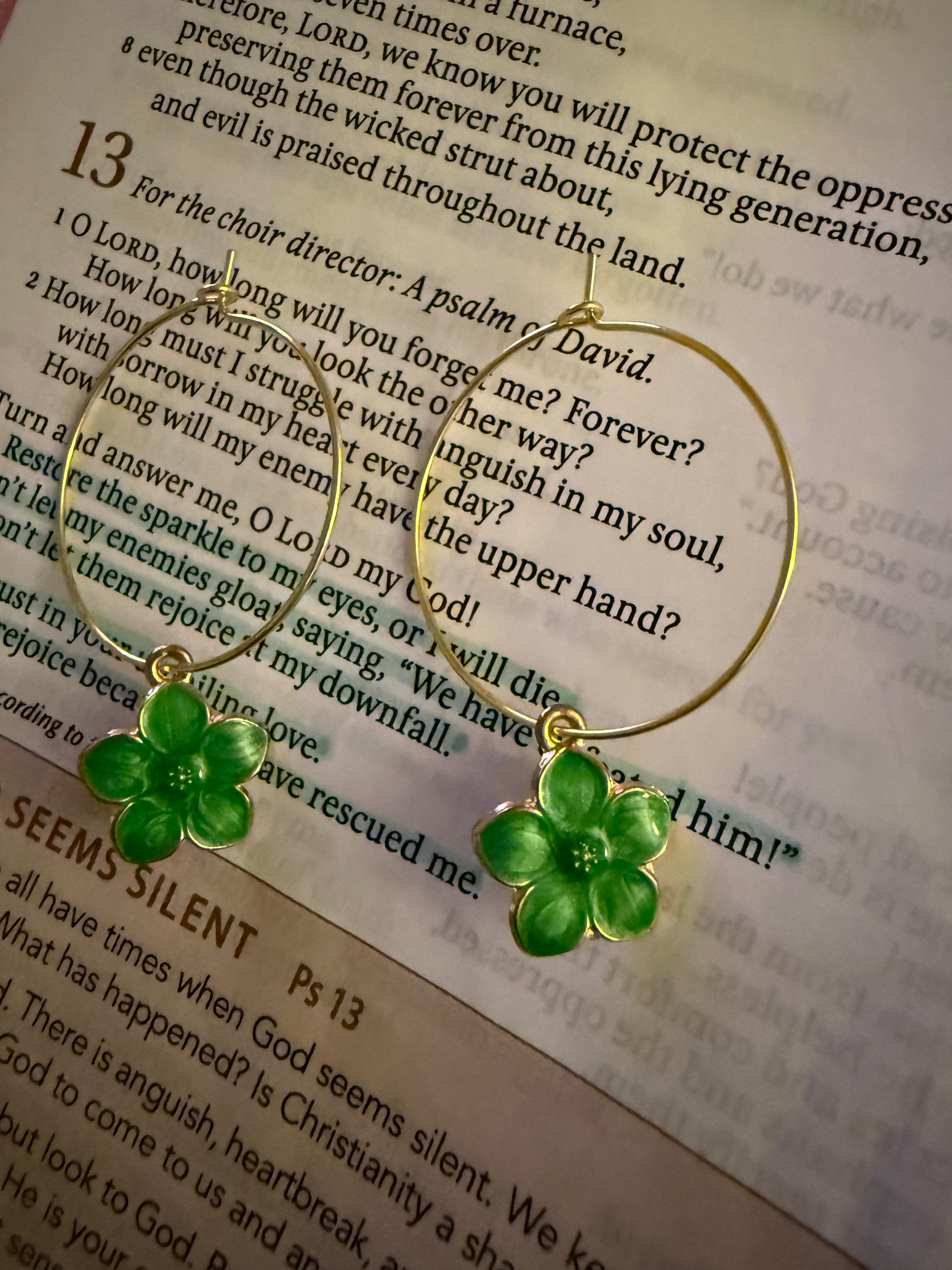 Emerald Blossom Gold Hoop Earrings