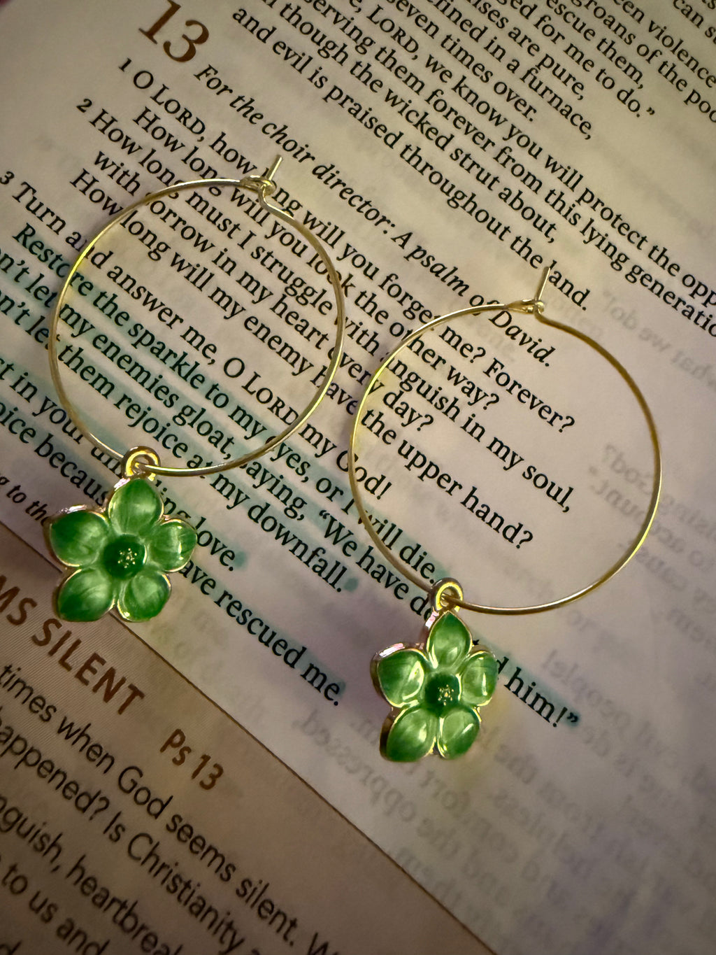 Emerald Blossom Gold Hoop Earrings