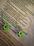 Emerald Blossom Gold Hoop Earrings