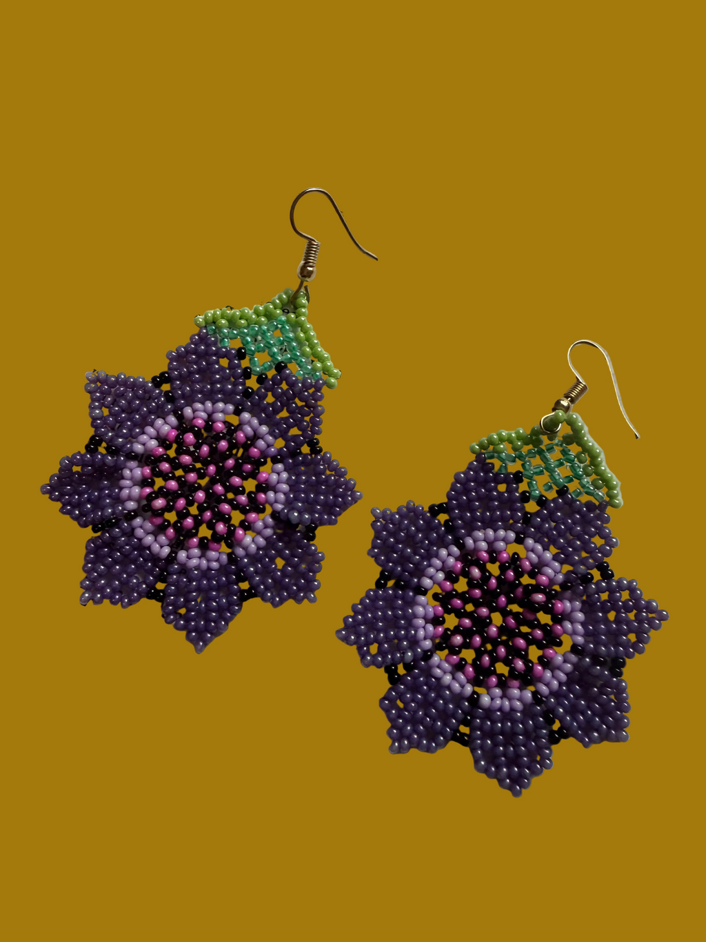 Purple Bloom Beaded Earrings