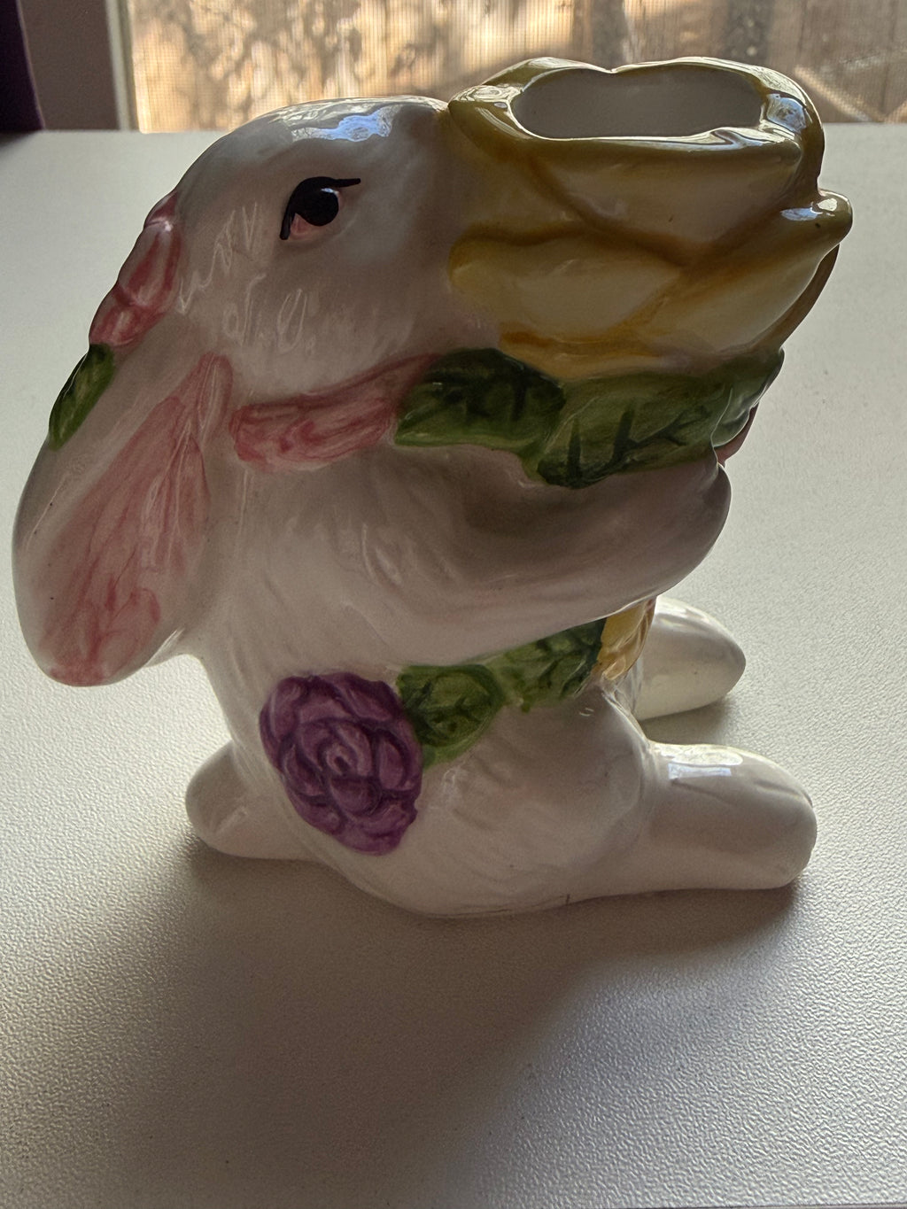 Vintage Floral Bunny Candle Holder – Yellow