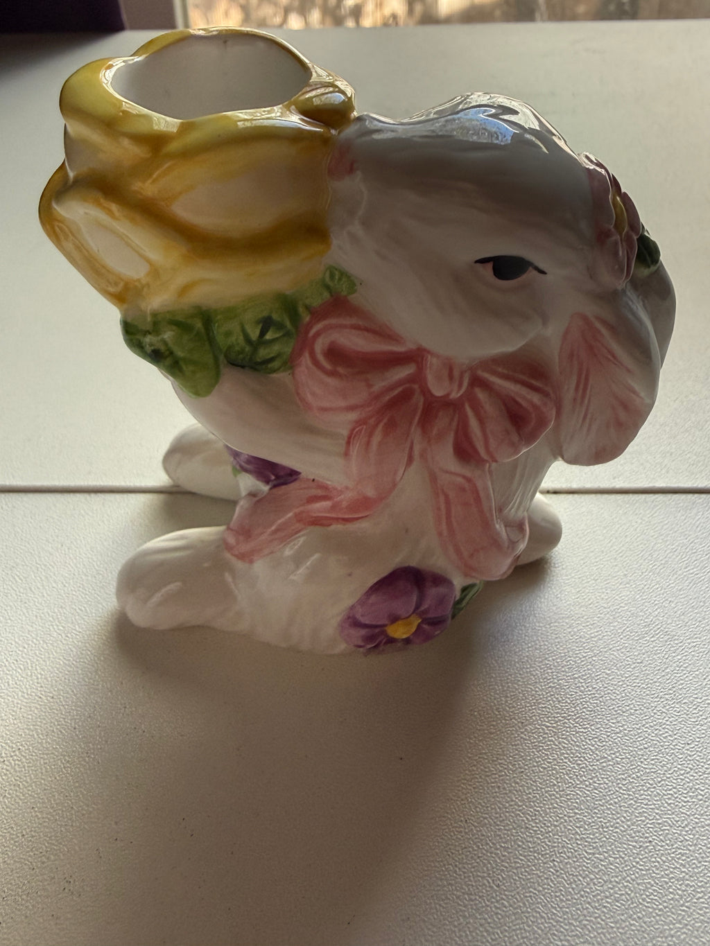 Vintage Floral Bunny Candle Holder – Yellow