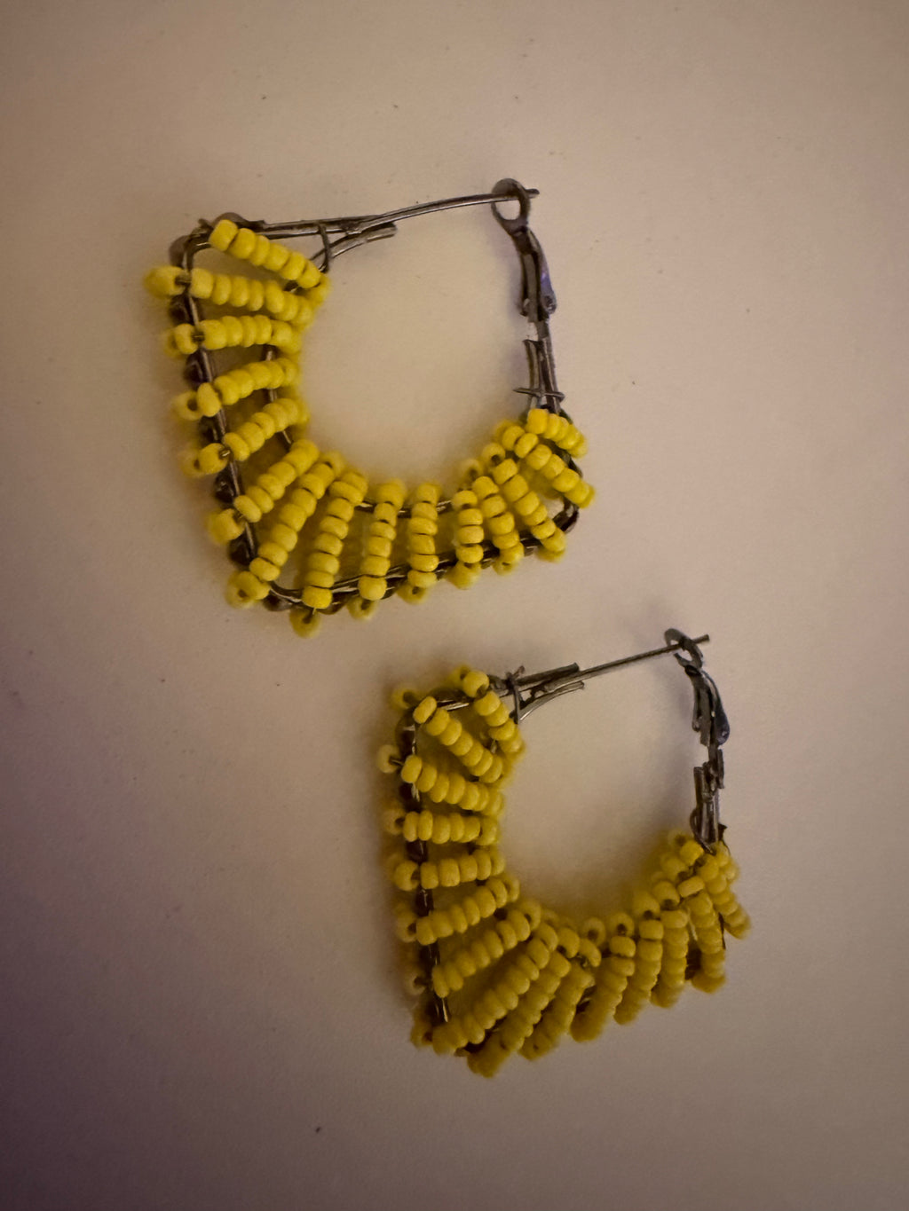 Sunshine Yellow Beaded Hoop Earrings