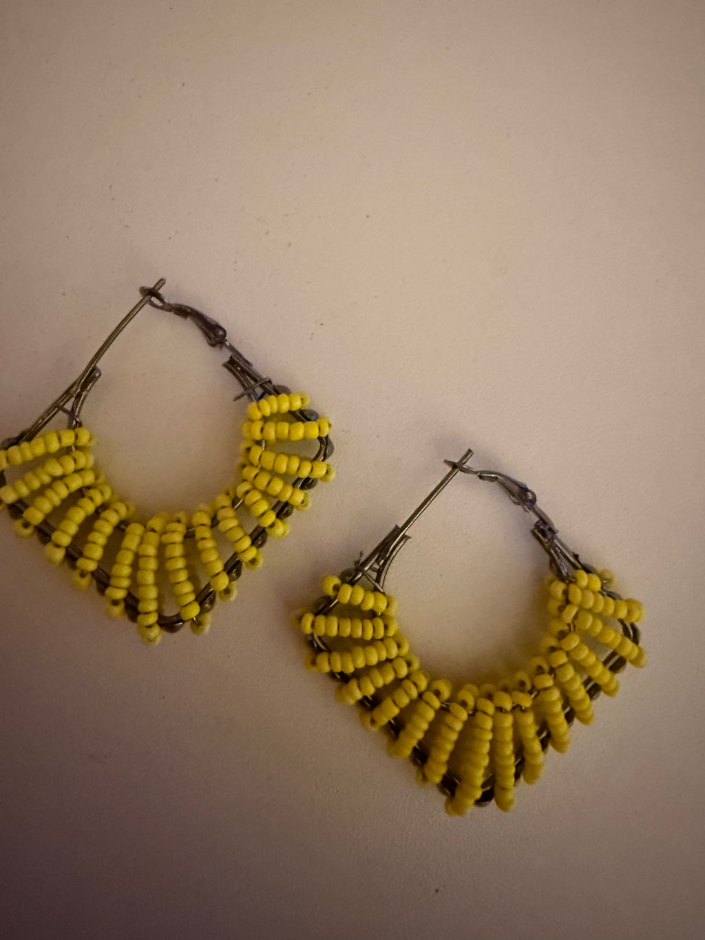 Sunshine Yellow Beaded Hoop Earrings