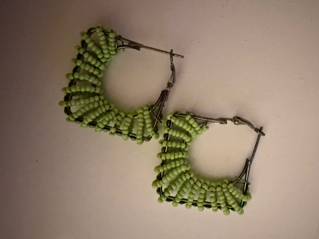 Olive Green Beaded Hoops