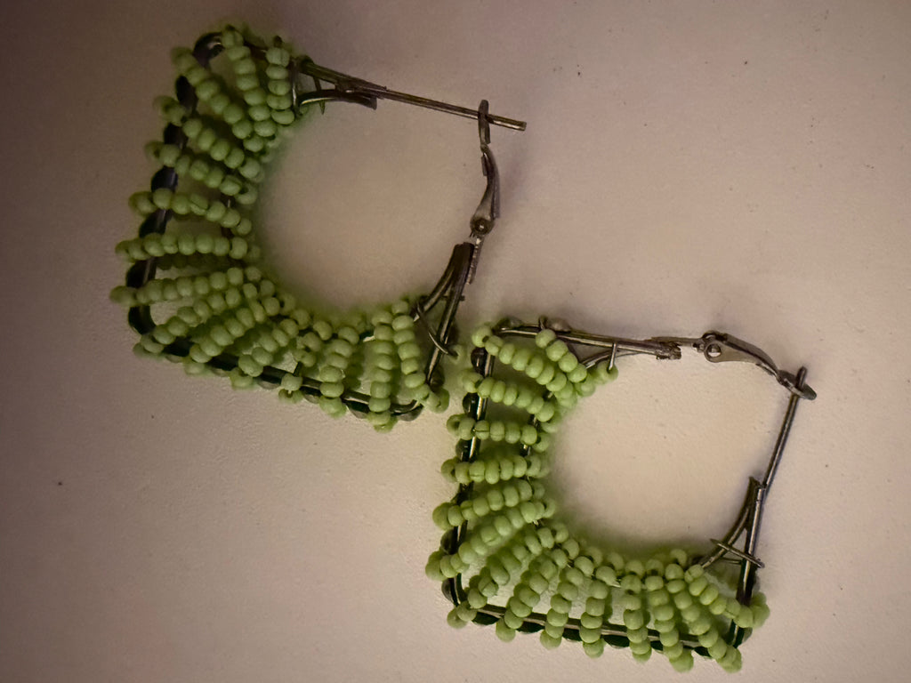 Olive Green Beaded Hoops